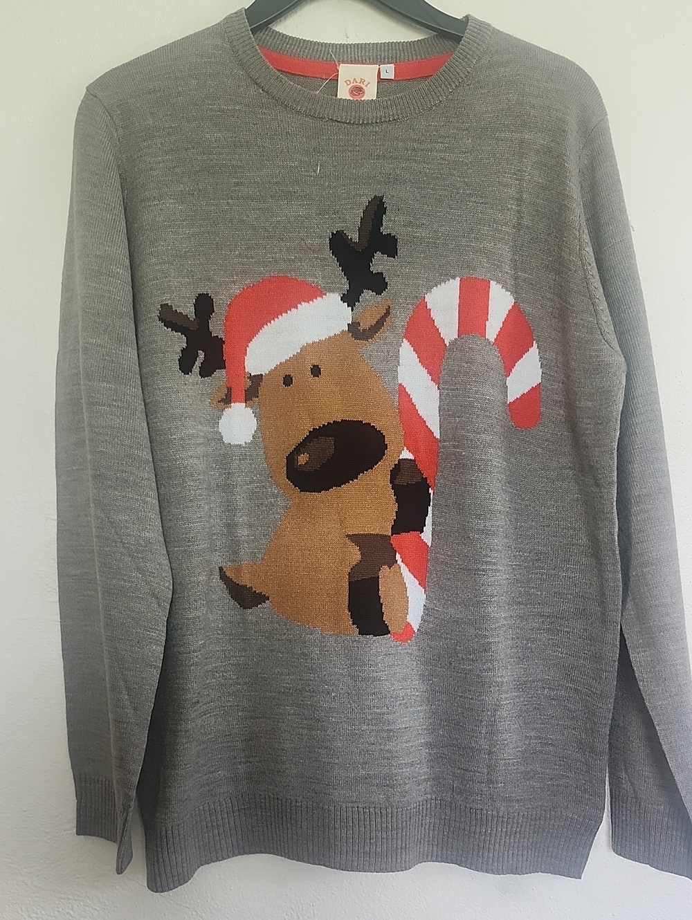 Unbranded Men's Gray Reindeer Holiday Sweater with Candy Cane